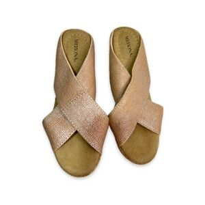 Merona Shimmer Peachy Beige Cross-Strap Slides Women’s Size 7.5